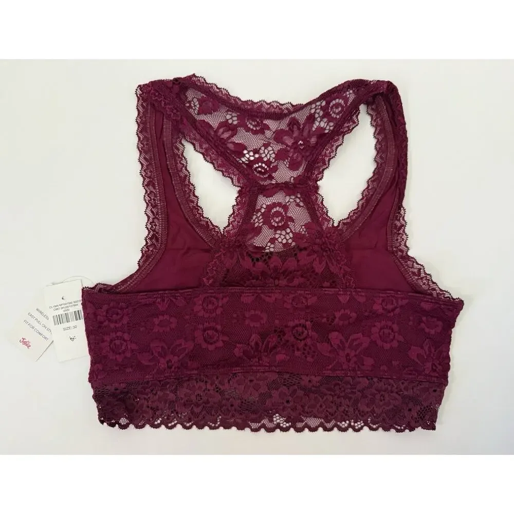 Lot Of 2 Justice White Burgundy Full Coverage Racerback Lace Bralette Size 32